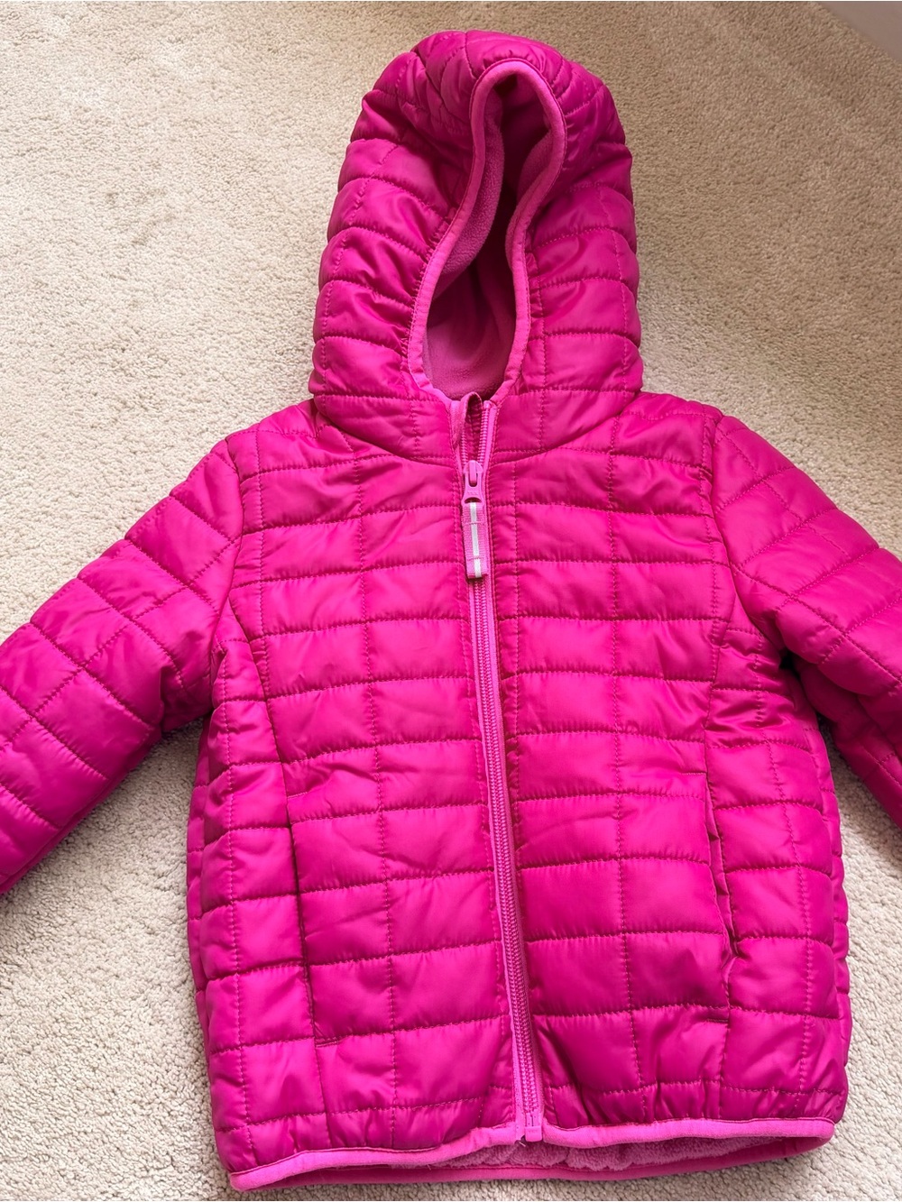 Cat & Jack 3T Hot Pink Quilted Hooded Puffer Jacket Girls